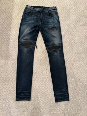 Amiri Distressed Skinny Jeans - Dark Blue/Black